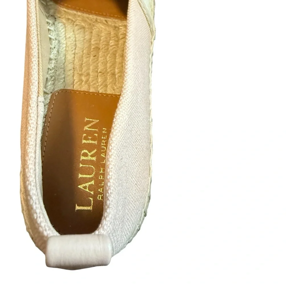 Lauren Ralph Lauren Caylee Canvas Espadrilles Pink Beige Size 7 NWOT